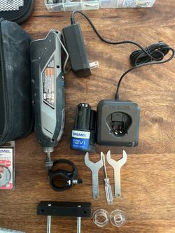 Dremel + Drill Press + Plunge Base + Circle cutting jig + Straight Edge + multi cutting tool + router bits Kit + 100 sanding bits