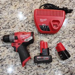 Milwaukee M12 FUEL Hammer Drill, 3.0 AH & 1.5 AH Batteries And M12 Charger 12V