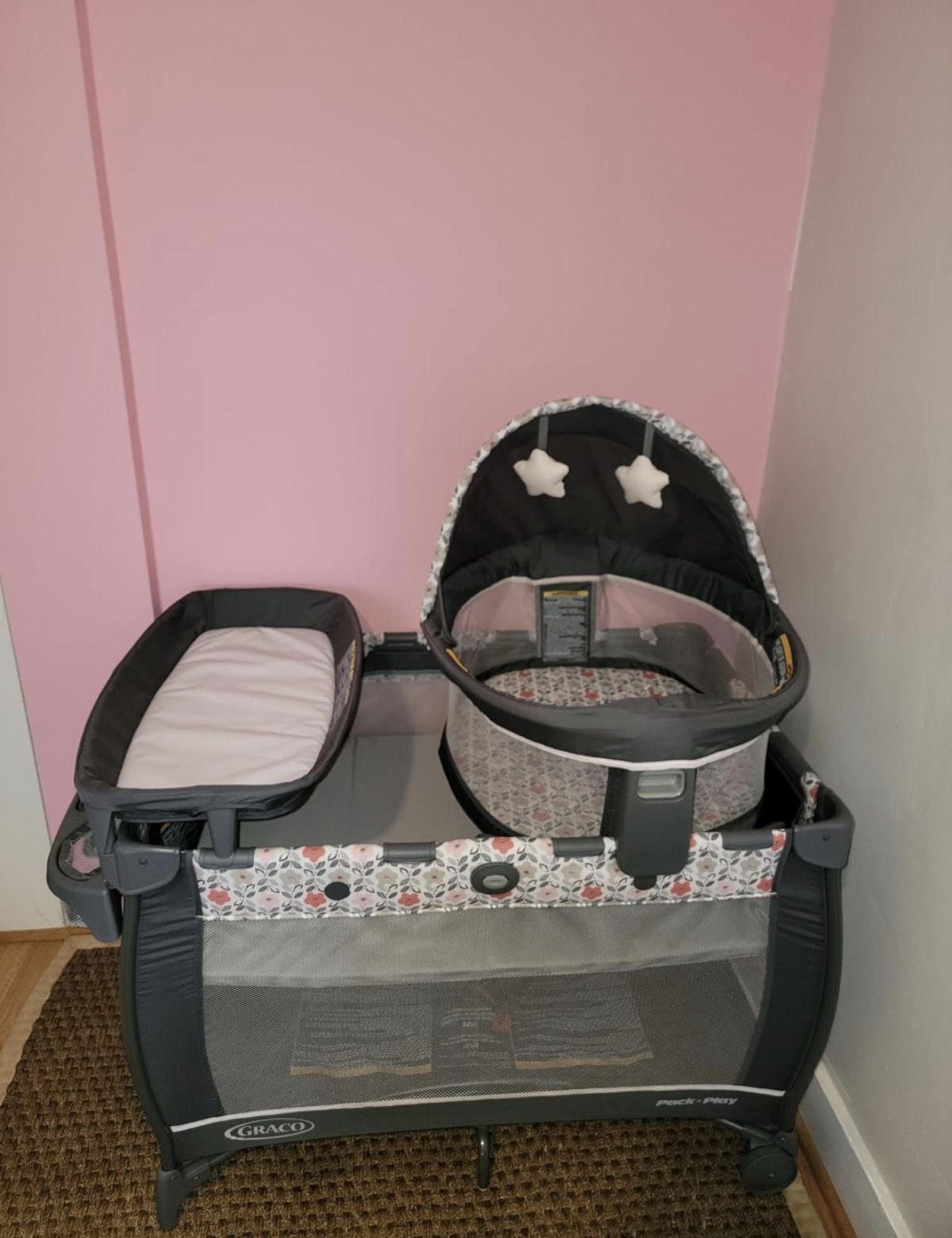 Baby Playard with Canopy, Portable Crib with Changing Table
