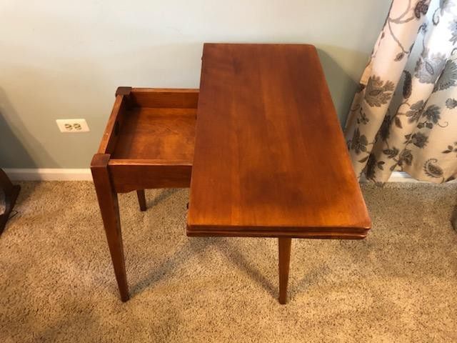 Vintage Cushman Colonial Creations Maple Pivot Game Table very good condition small scratch on top 30" l x 15" w x 28 1/2" h