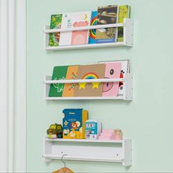 NEW White Floating Book Shelf for Wall, Nursery Book Shelves, Solid Wooden 24 Inch Wall Mounted Shelves, for Clothing Rack Nursery Toy Decor Set of 3 