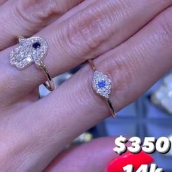 14K Natural Diamonds Evil Eye Ring 