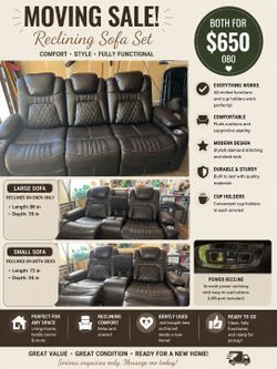Power Reclining Sofa & Loveseat Set – USB Ports – $650 OBO