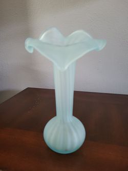 Ruffled Satin Blue Hand Blown Vase