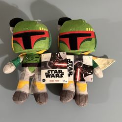 Pair Of Mattel Disney 100 Star Wars Boba Fett 8” Plushes - New With Tags