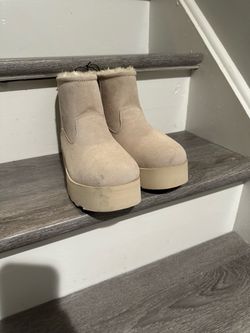 Platform Mini Boots with Faux Fur Trim