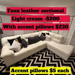 Faux Leather Sectional  w/accent pillows