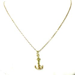 10K Yellow Gold Anchor Pendant on 18" Chain Necklace 