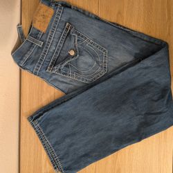 True Religion Jeans Mens 44 Straight Blue Denim Flap Pockets 44x32