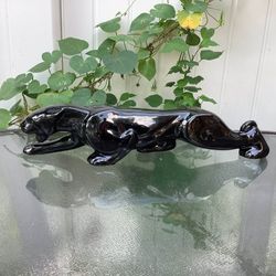 Vintage Mid-Century Modern Black Ceramic Panther Figurine