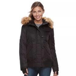 NEW S13 Women's Black Down Fur Hooded Winter Dani Bomber Jacket Coat