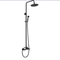 BWE 2-Spray Outdoor Wall Bar Shower Kit 8 in. Round Rain Shower Head with Hand Shower and 2 Cross Knobs in Matte Black
