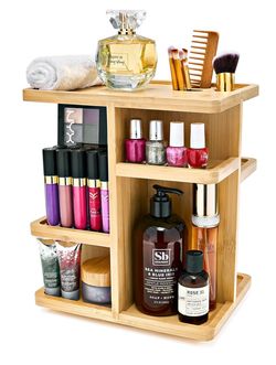 Sorbus Bamboo Rotating Makeup Organizer