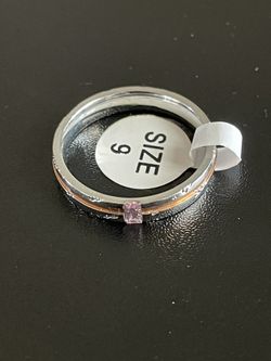 4mm pink crystal Love You Woman ring size 9