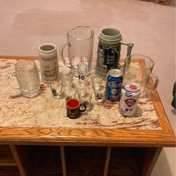 Old Glass Pitchers And Shot Glasses