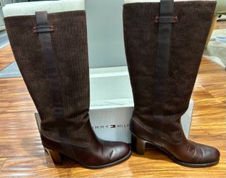 Tommy Hilfiger Rozalia Genuine Leather & Corduroy Knee-High Boots – Women’s Size 8M – Original Box