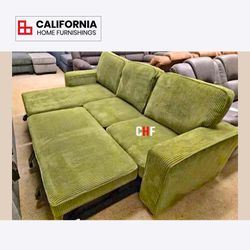 Modern Corduroy Sleeper Sectional Sofa w/ Storage Chaise & USB Ports/ Pull-Out Sleeper