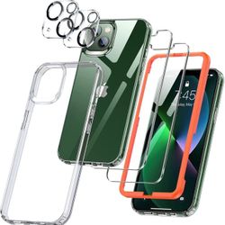 5 in 1 Designed for iPhone 13 Case 6.1 inch with 2 Pack Tempered Glass Screen Protector + 2 Pack Camera Lens Protector,Case with Screen Protector Kit