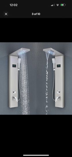 Stainless Steel LED Shower Panel Tower System Massage Body Jets Rain&Waterfall 