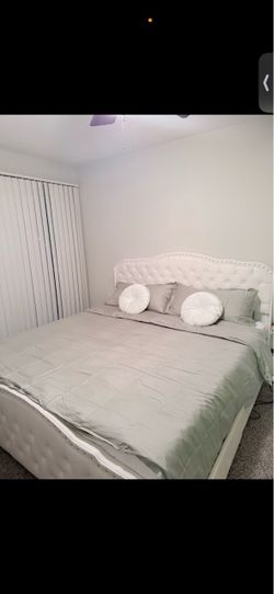 King Size Velvet Bed + 14” Memory Foam Mattress – $400