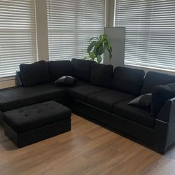 🎄❄️Brand New Black L Shape Sectional Sofa - Ottoman  | Pay After Delivery 🚚 
