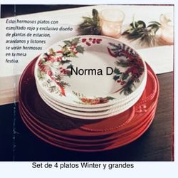 Set De 4 Platos Winter Medianos Y Ruby Grandes Nuevos En Sus Cajas 🌺 Princess House. 🌺