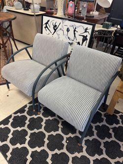 Pair of Striped Accent Armchairs