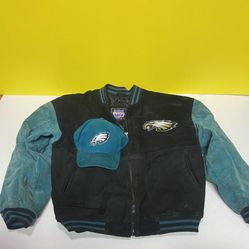 Philadelphia Eagles leather jacket and hat Vintage Game Day Size M