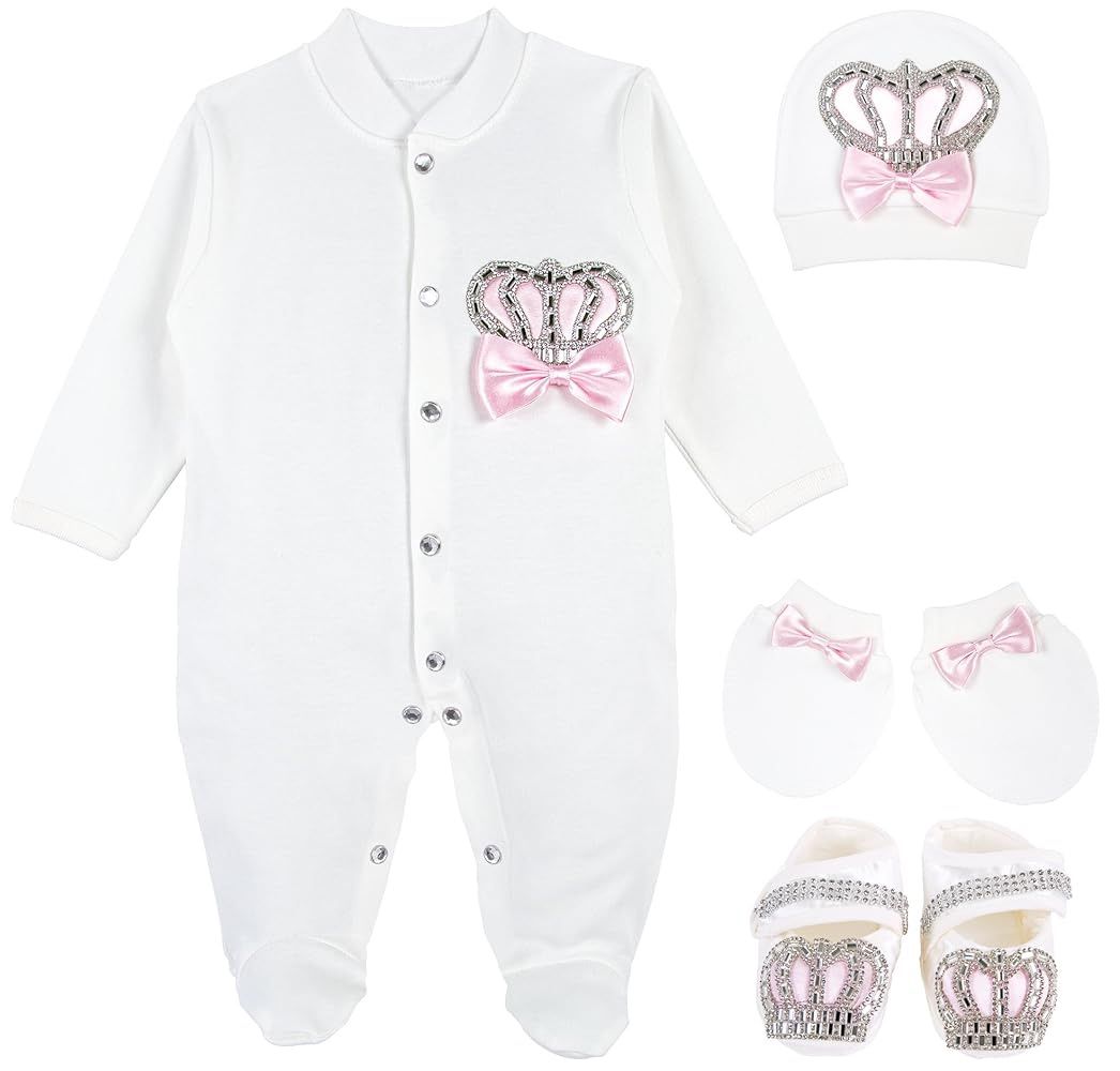 New Lilax Baby Girl Jewels Crown Layette - Juego de regalo de 4 piezas, color rosa