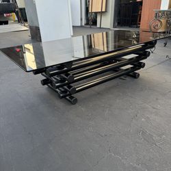 Postmodern Coffee Table 80s Sculptural Stacked Tubes Lacquer Black Gloss Industrial Design