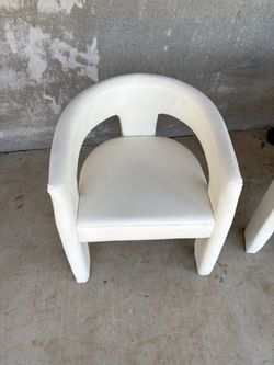 White Leather Barrel Accent Chair