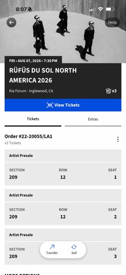 Rufus Du Sol Friday Concert tickets 8/7
