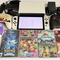 Nintendo Switch OLED White Bundle w/ 4 Games, Hori Split Pad Pro & Pikachu Controller