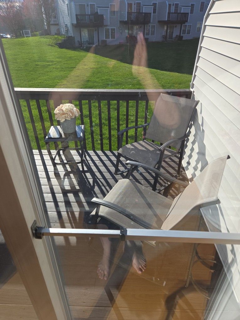 Two Swing Chairs AND table