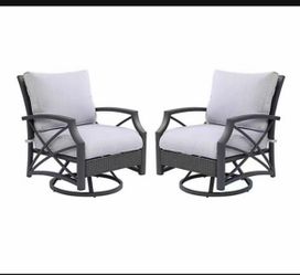 Kinger Home 2 pc. Outdoor Aluminum Rattan Wicker Swivel Patio Lounge Club Chair Set, Grey, 28.38 x 28.38 x 43.13in.