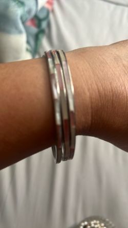 Silver and pink Inlay Bangle Bracelets