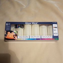 NEW Glow Wick 6-Piece LED Candles (w/8 Color Choices & Remote) NIB