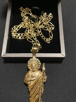 10k Gold Figaro Chain With 10k Gold San Judas Pendent