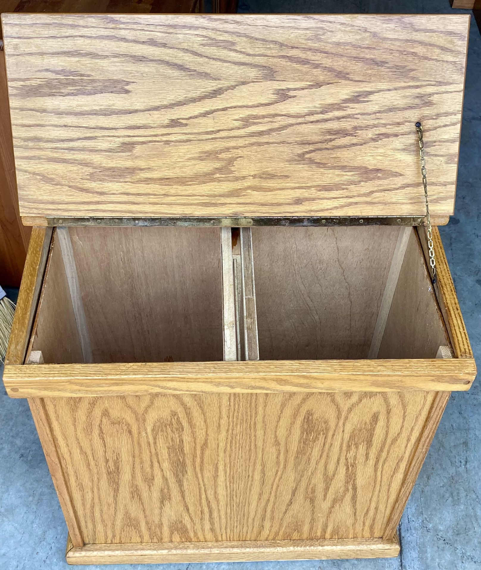 Solid Wood Oak 2 Bin Trash / Recycling / Laundry Cabinet 