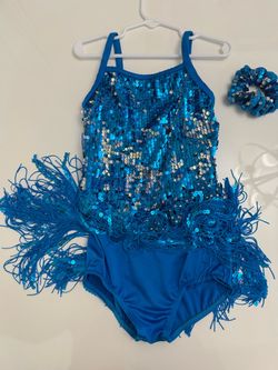 Girls’ Blue Dance Costume – Sequin & Fringe Competition Outfit