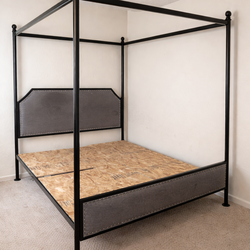 Queen Canopy Bed Frame – Upholstered Panels – Disassembled & Ready to Go – OBO