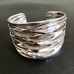 Sterling Silver 925 Silpada 2" Wide Statement Modernist Heavy 48.50g Cuff Bracelet Crinkled 8.5" Wrist