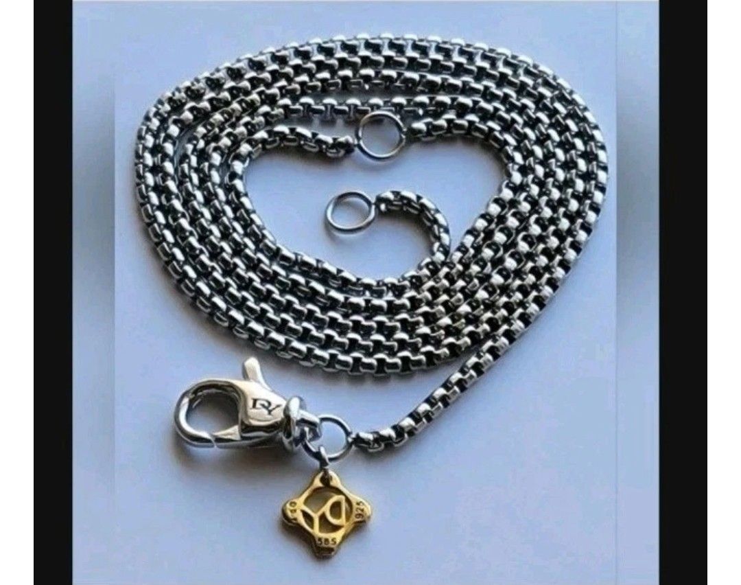 David Yurman Box Chain Necklace 925 Silver 14k Gold DY Tag Adjustable 18-20 Inches 
