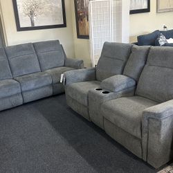Dark Gray Sofa And Loveseat Power Recliner 
