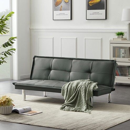 *Brand New* Faux Leather Futon, Gray