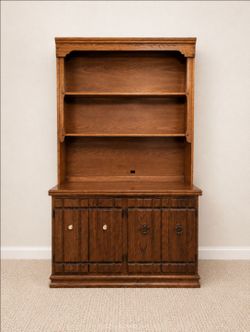 Vintage Wood Hutch / Display Cabinet – 75" Tall