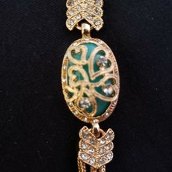 Golden Toned With Aqua Green Stone Bracelet