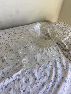 pressed glass punch bowl set with cups