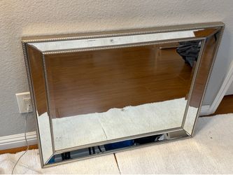 Large Beaded Silver Wall Mirror – Glam / Hollywood Regency Style