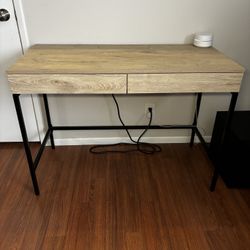 Desk , Loring Wood Writing Desk with Drawers and Charging Station